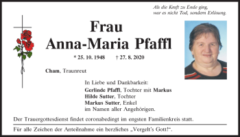 Traueranzeige von Anna-Maria Pfaffl von Bayerwald Echo