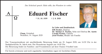 Traueranzeige von Eduard Fischer von Bayerwald Echo