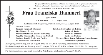 Traueranzeigen von Franziska Hammerl | Mittelbayerische Trauer