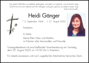 Traueranzeigen von Heidi Gänger | Mittelbayerische Trauer