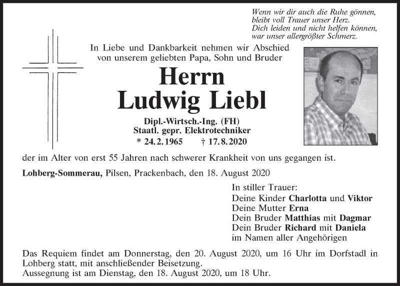  Traueranzeige für Ludwig Liebl vom 18.08.2020 aus Bayerwald Echo