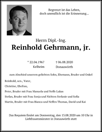 Traueranzeige von Reinhold Gehrmann von Mittelbayerische Zeitung Kelheim