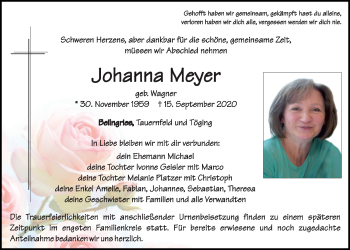 Traueranzeige von Johanna Meyer von Neumarkter Tagblatt