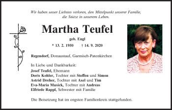 Traueranzeige von Martha Teufel von Mittelbayerische Zeitung Regensburg