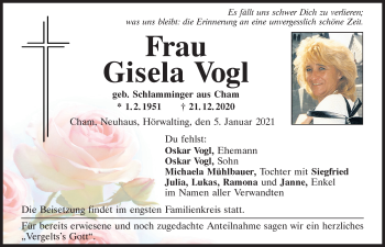 Traueranzeige von Gisela Vogl von Bayerwald Echo