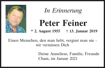 Traueranzeige von Peter Feiner von Mittelbayerische Zeitung Schwandorf