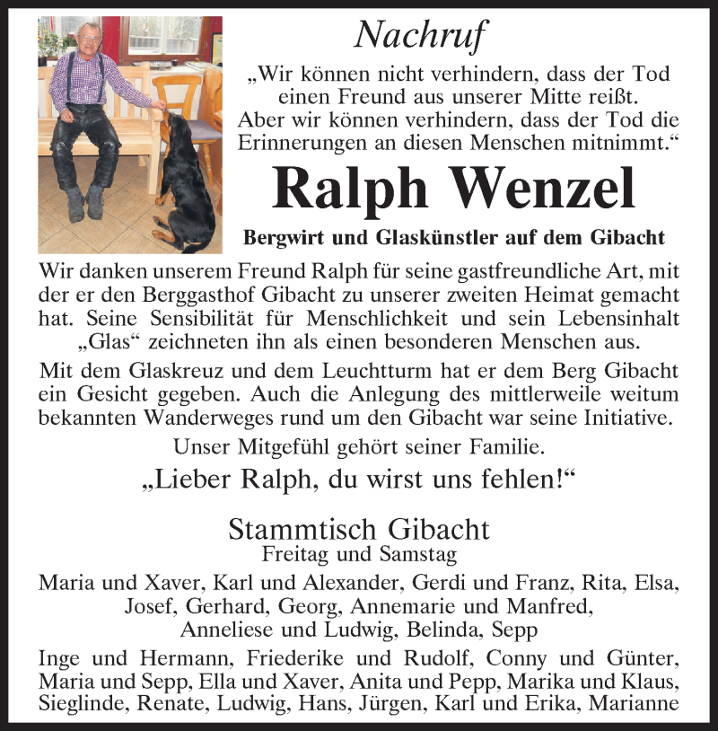  Traueranzeige für Ralph Wenzel vom 20.01.2021 aus Bayerwald Echo