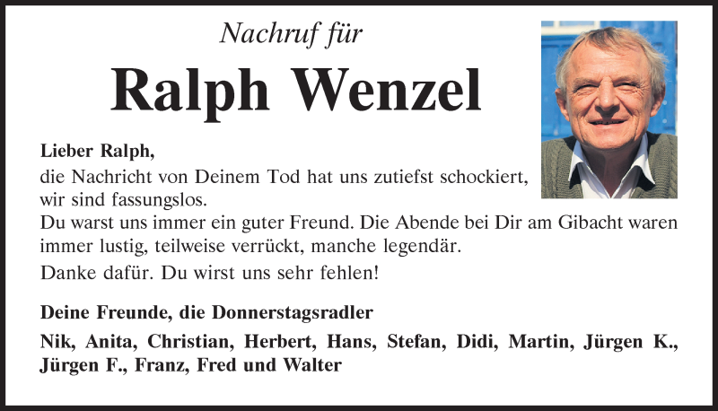  Traueranzeige für Ralph Wenzel vom 20.01.2021 aus Bayerwald Echo