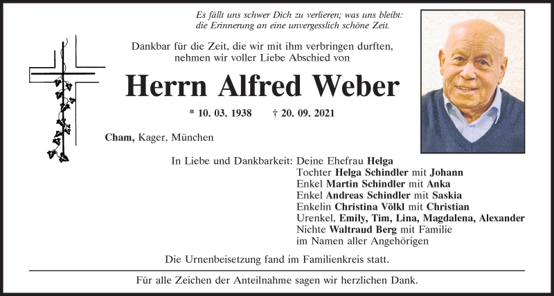 Traueranzeigen Von Alfred Weber Mittelbayerische Trauer