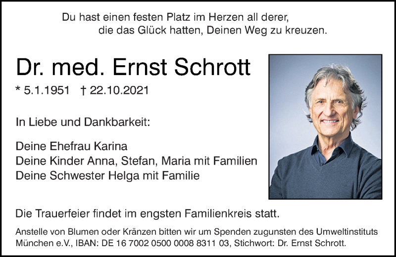  Traueranzeige für Ernst Schrott vom 30.10.2021 aus Mittelbayerische Zeitung Regensburg