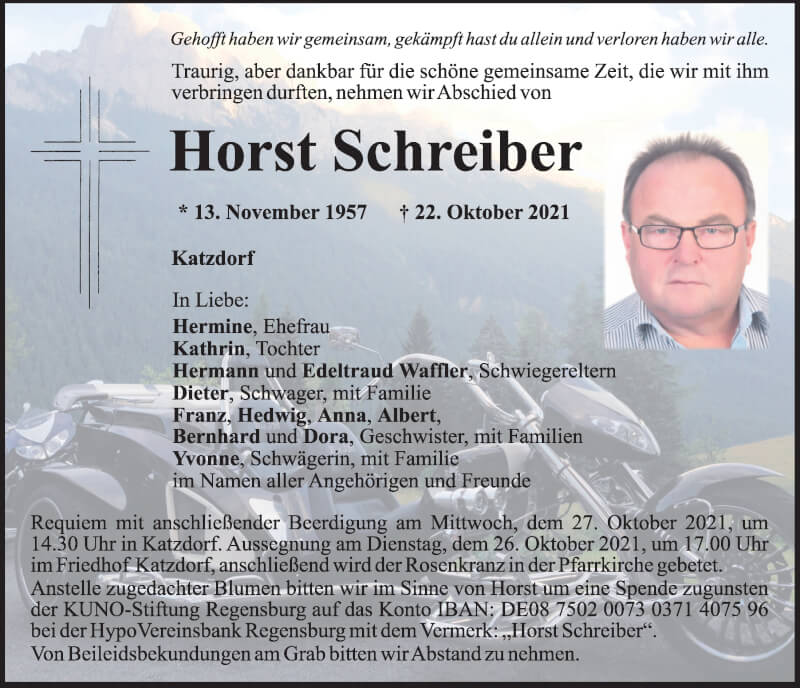  Traueranzeige für Horst Schreiber vom 25.10.2021 aus Mittelbayerische Zeitung Schwandorf