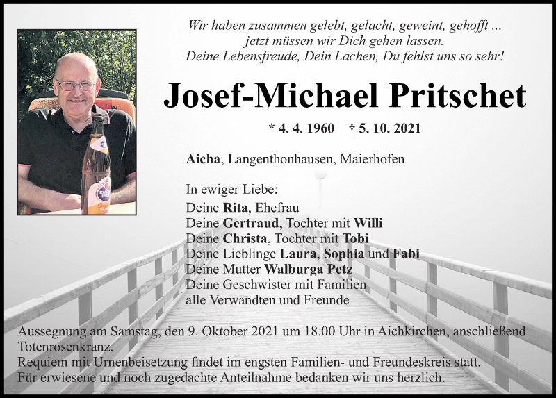  Traueranzeige für Josef-Michael Pritschet vom 08.10.2021 aus Mittelbayerische Zeitung Regensburg