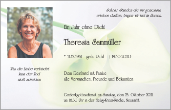 Traueranzeige von Theresia Sammüller von Neumarkter Tagblatt