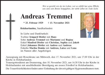 Traueranzeigen von Andreas Tremmel | Mittelbayerische Trauer