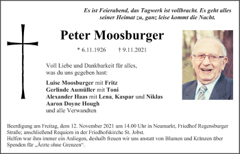 Traueranzeige von Peter Moosburger von Neumarkter Tagblatt