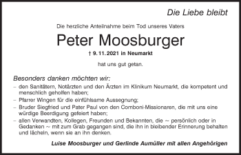 Traueranzeige von Peter Moosburger von Neumarkter Tagblatt