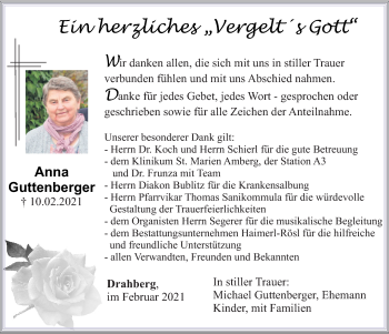 Traueranzeige von Anna Guttenberger von Neumarkter Tagblatt