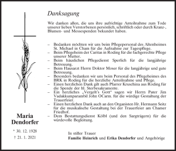 Traueranzeige von Maria Dendorfer von Bayerwald Echo