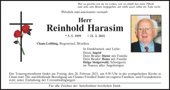 Traueranzeige von Reinhold Harasim von Bayerwald Echo