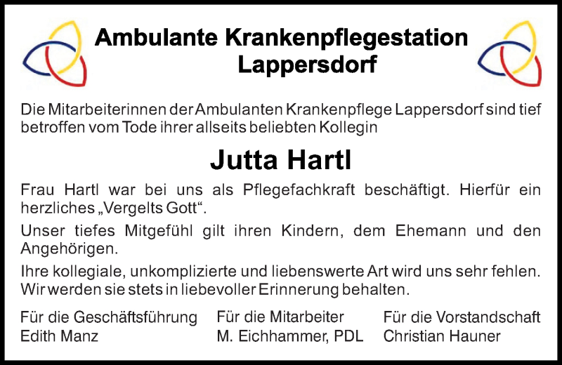  Traueranzeige für Jutta Hartl vom 13.03.2021 aus Mittelbayerische Zeitung Regensburg