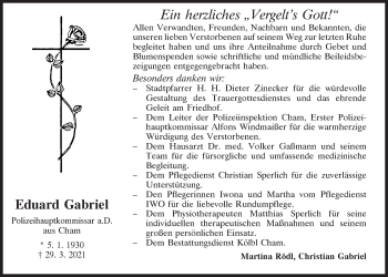 Traueranzeige von Eduard Gabriel von Mittelbayerische Zeitung