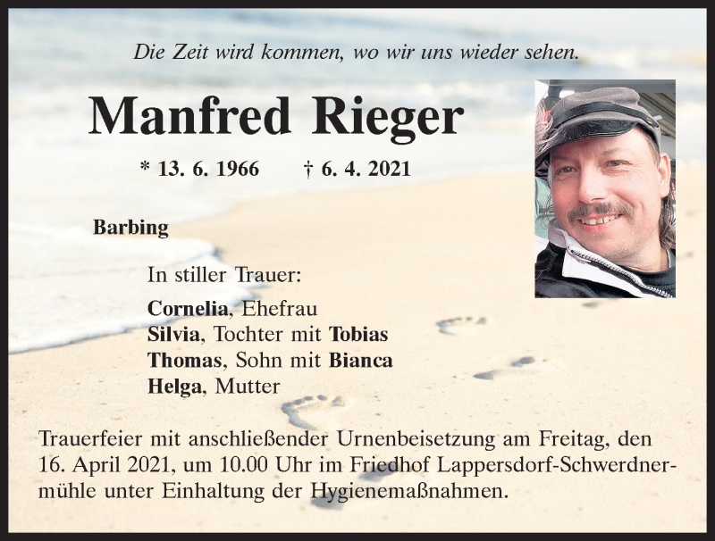  Traueranzeige für Manfred Rieger vom 10.04.2021 aus Mittelbayerische Zeitung Regensburg