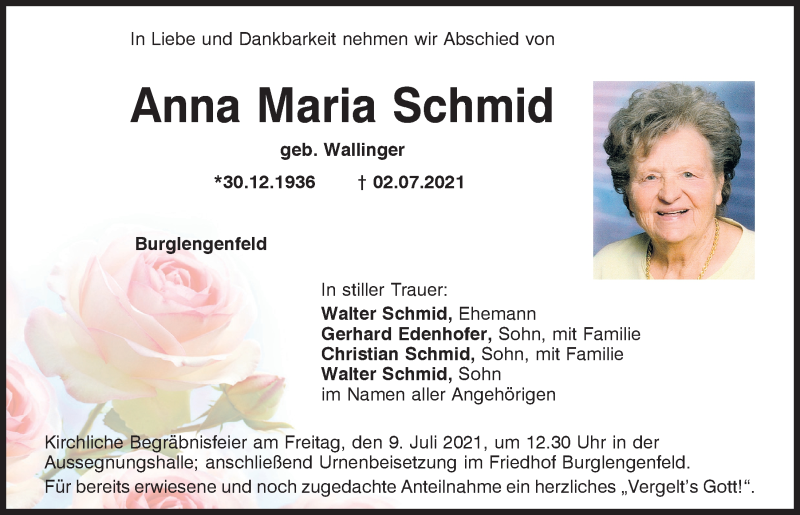 Traueranzeigen Von Anna Maria Schmid | Mittelbayerische Trauer