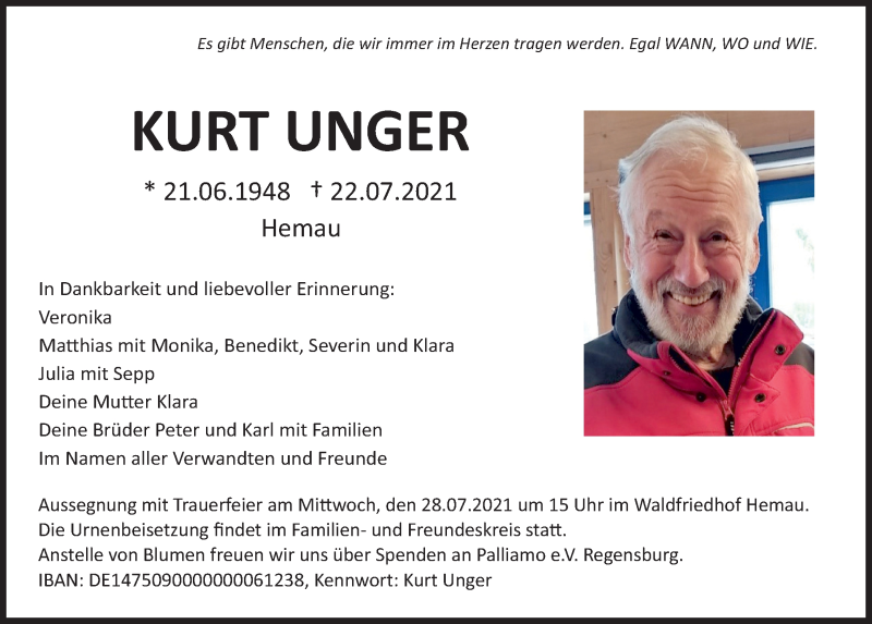  Traueranzeige für Kurt Unger vom 26.07.2021 aus Mittelbayerische Zeitung Regensburg