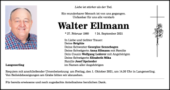 Traueranzeige von Walter Ellmann von Mittelbayerische Zeitung Regensburg