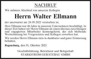 Traueranzeige von Walter Ellmann von Mittelbayerische Zeitung Regensburg