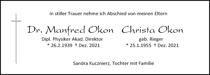  Traueranzeige für Christa Okon vom 29.01.2022 aus Mittelbayerische Zeitung Regensburg