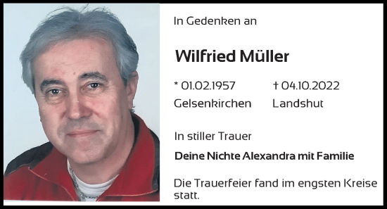 Traueranzeige von Wilfried Müller von Mittelbayerische Zeitung Regensburg
