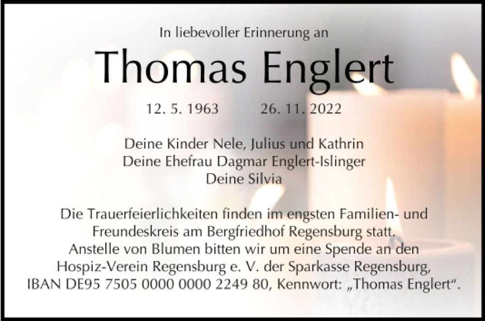  Traueranzeige für Thomas Englert vom 03.12.2022 aus Mittelbayerische Zeitung Regensburg