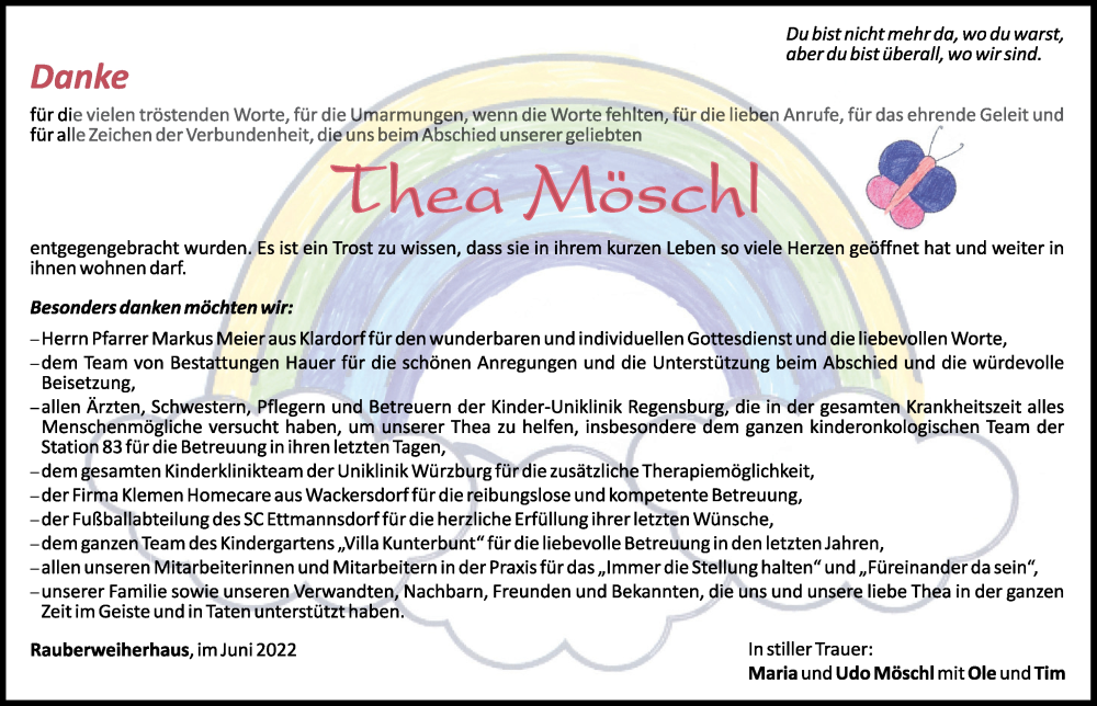  Traueranzeige für Thea Möschl vom 11.06.2022 aus Mittelbayerische Zeitung Schwandorf