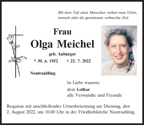 Traueranzeige von Olga Meichel von Mittelbayerische Zeitung Regensburg