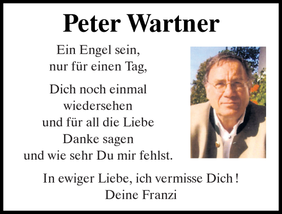 Traueranzeige von Peter Wartner von Mittelbayerische Zeitung Regensburg