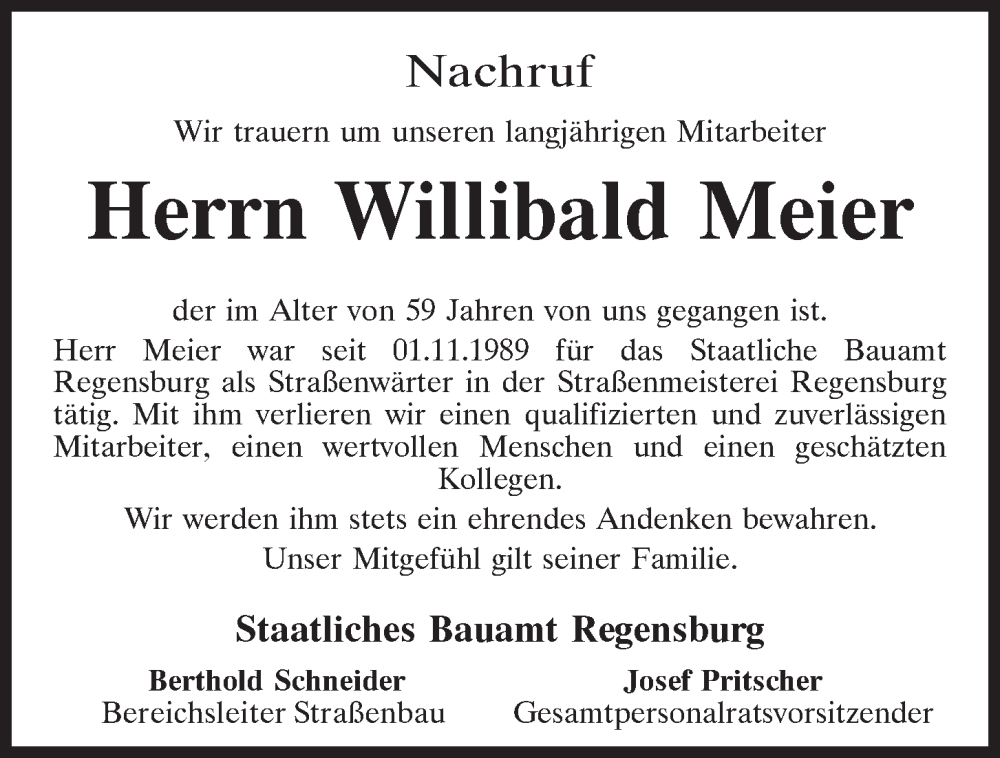  Traueranzeige für Willibald Meier vom 24.09.2022 aus Mittelbayerische Zeitung Regensburg