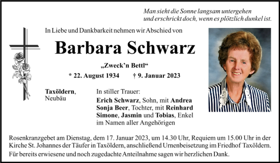 Traueranzeigen Von Barbara Schwarz | Mittelbayerische Trauer