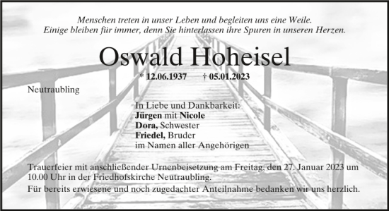 Traueranzeige von Oswald Hoheisel von Mittelbayerische Zeitung Regensburg