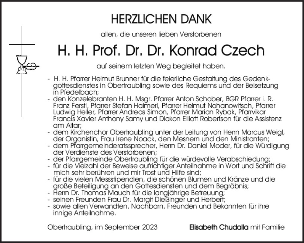  Traueranzeige für Konrad Czech vom 07.10.2023 aus Mittelbayerische Zeitung Regensburg