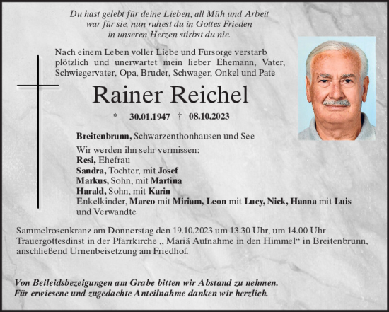 Traueranzeige von Rainer Reichel von Neumarkter Tagblatt