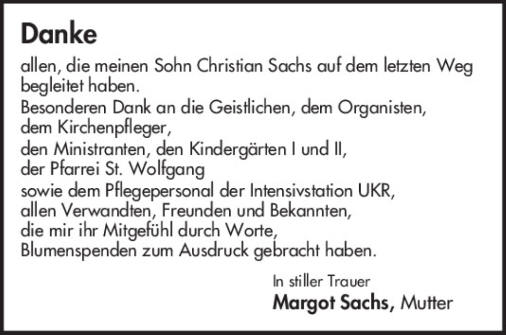  Traueranzeige für Christian Sachs vom 11.11.2023 aus Mittelbayerische Zeitung Regensburg