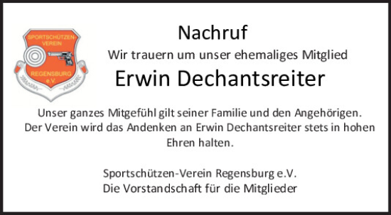 Traueranzeige von Erwin Dechantsreiter von Mittelbayerische Zeitung Regensburg