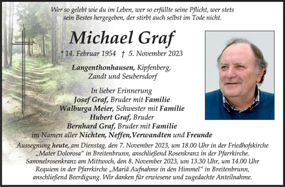  Traueranzeige für Michael Graf vom 07.11.2023 aus Neumarkter Tagblatt