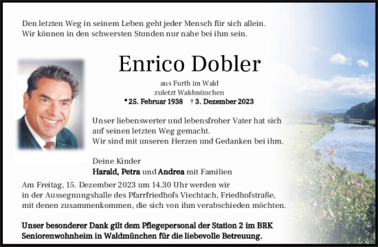 Traueranzeige von Enrico Dobler von Bayerwald Echo