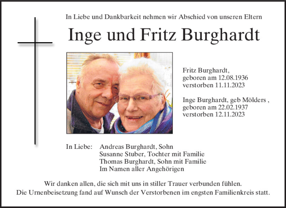  Traueranzeige für Fritz Burghardt vom 09.12.2023 aus Bayerwald Echo