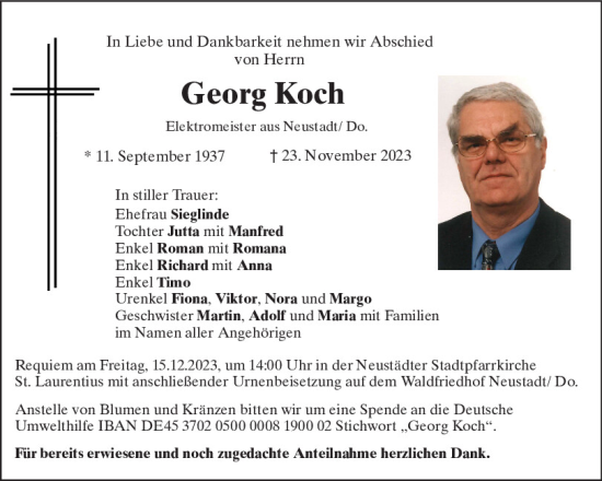 Traueranzeige von Georg Koch von Mittelbayerische Zeitung Kelheim