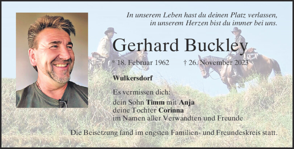  Traueranzeige für Gerhard Buckley vom 09.12.2023 aus Mittelbayerische Zeitung Regensburg