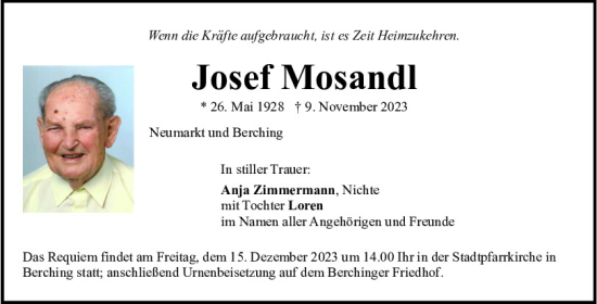 Traueranzeige von Josef Mosandl von Neumarkter Tagblatt