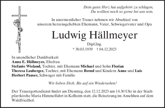 Traueranzeige von Ludwig Hällmeyer von Mittelbayerische Zeitung Regensburg